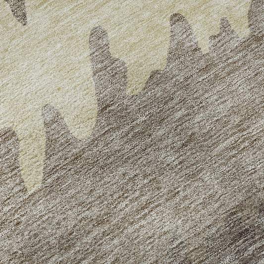 8' X 10' Taupe Gray And Beige Striped Washable Area Rug With UV Protection