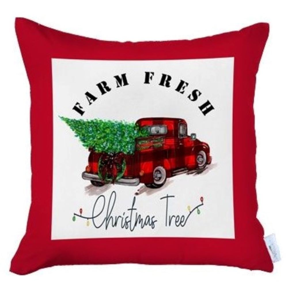 Set of Four Red and Black Christmas Christmas Tree Throw Pillow Cover-1